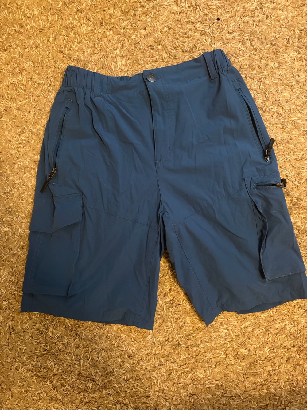 Pudolla Men's Navy Blue Cargo Shorts with Zipper Pockets